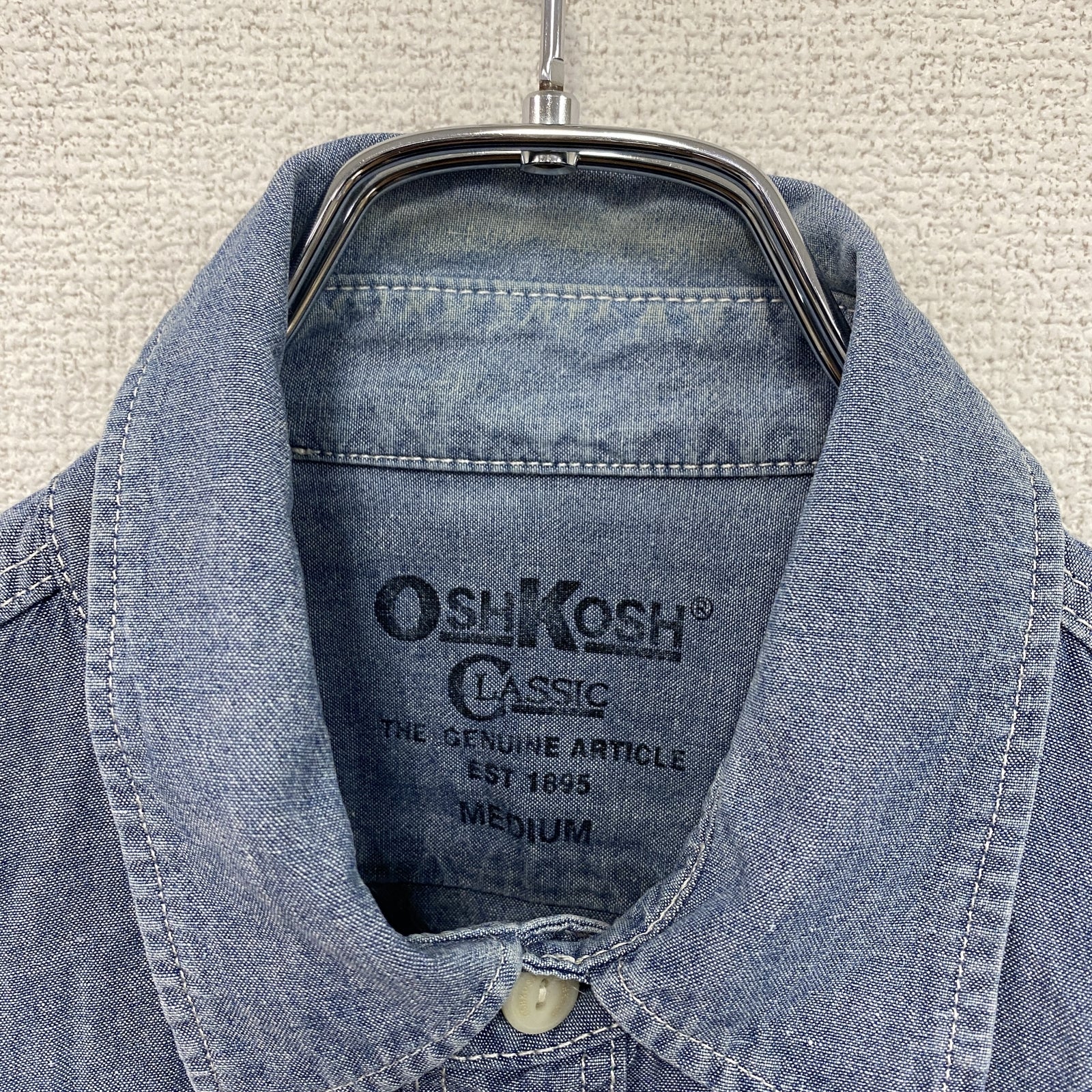 OshKosh　オシュコシュ　長袖シャンブレーワークシャツ　青　ブルー　Mサイズ　古着