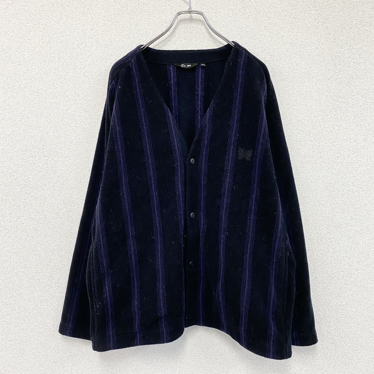 UNIQLO　ユニクロ　NEEDLES　ニードルス　フリースオーバーサイズカーディガン　黒　ブラック　紫　パープル　XLサイズ　古着