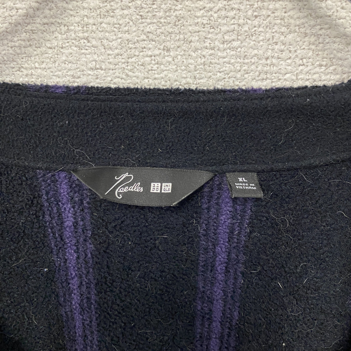 UNIQLO　ユニクロ　NEEDLES　ニードルス　フリースオーバーサイズカーディガン　黒　ブラック　紫　パープル　XLサイズ　古着