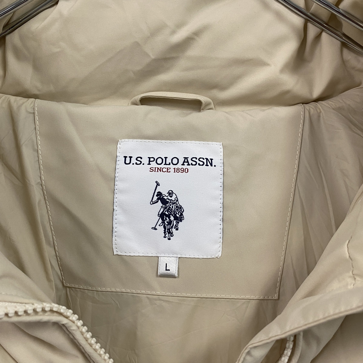 U.S. POLO ASSN.　ユーエスポロアッスン　中綿ダウンジャケット　ベージュ　Lサイズ ダウンアウター メンズ ポリエステル 古着