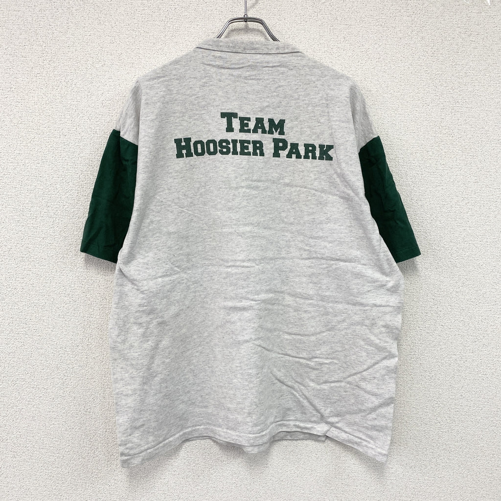 COTTON DELUXE　半袖ヘンリーネックTシャツ　シングルステッチ　ヴィンテージ　グレー　緑　グリーン　XLサイズ　古着