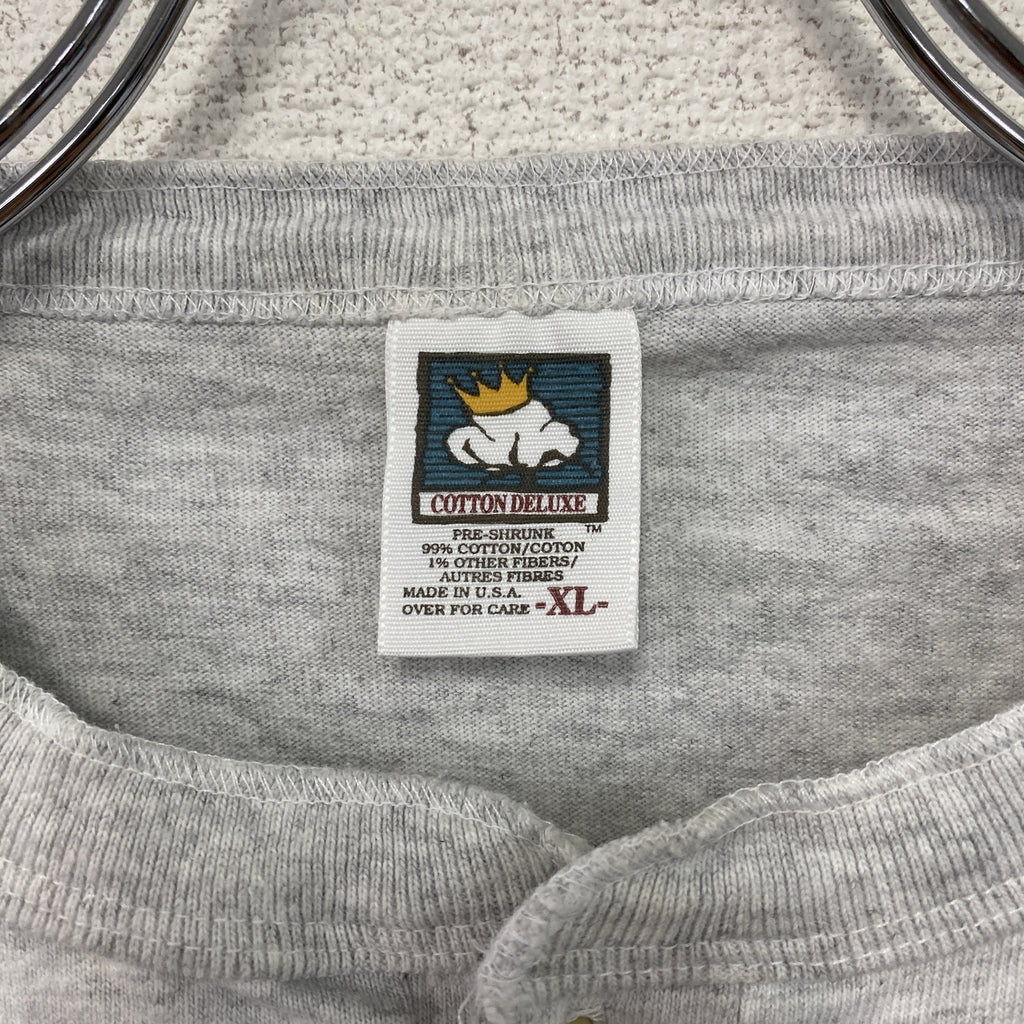 COTTON DELUXE　半袖ヘンリーネックTシャツ　シングルステッチ　ヴィンテージ　グレー　緑　グリーン　XLサイズ　古着