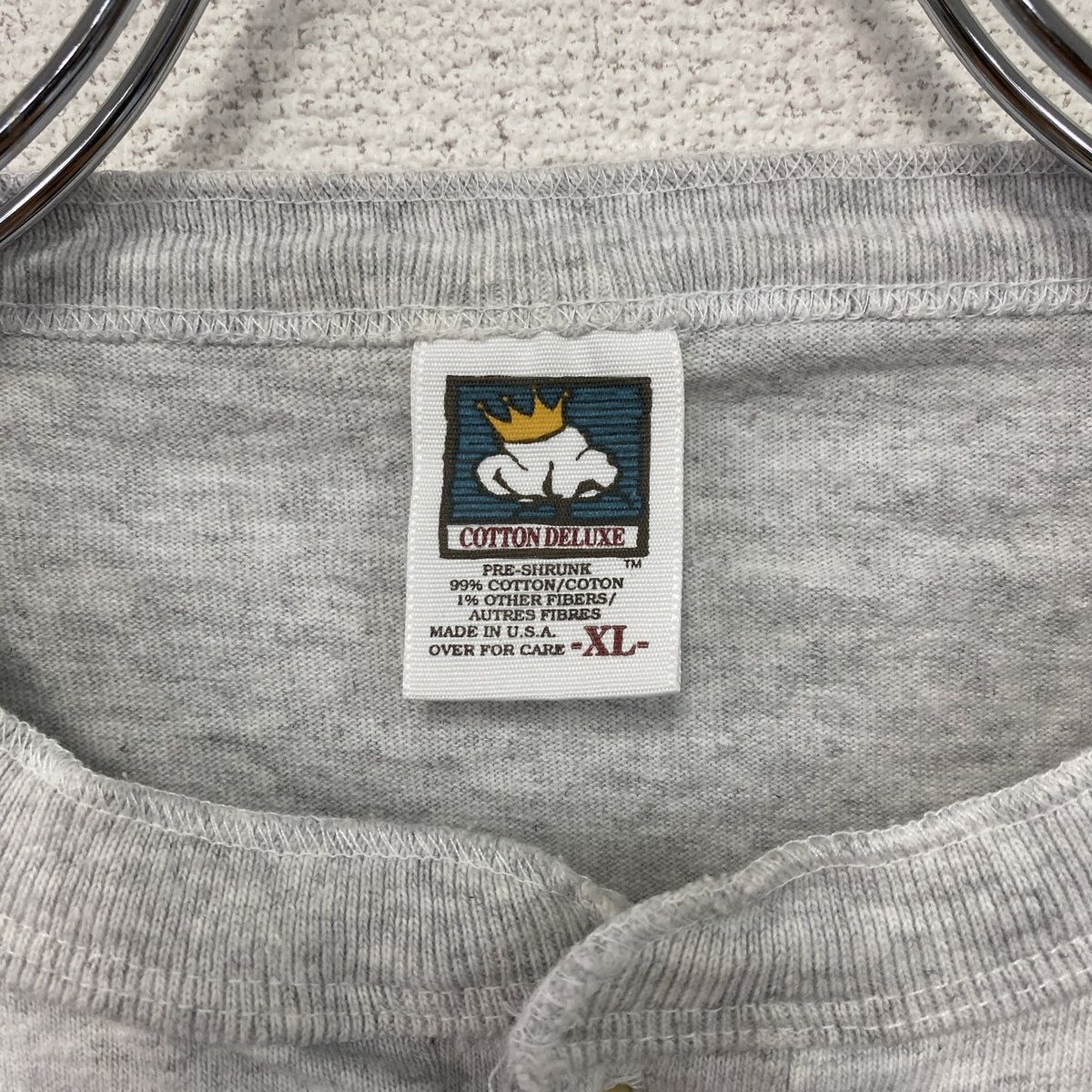 COTTON DELUXE　半袖ヘンリーネックTシャツ　シングルステッチ　ヴィンテージ　グレー　緑　グリーン　XLサイズ　古着