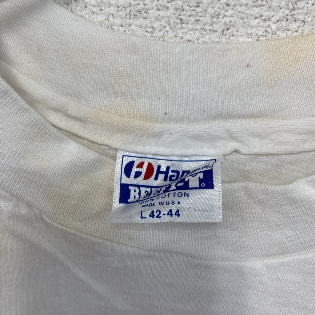 Hanes　ヘインズ　半袖プリントTシャツ　シングルステッチ　ヴィンテージ　白　ホワイト　Lサイズ カットソー メンズ コットン 古着