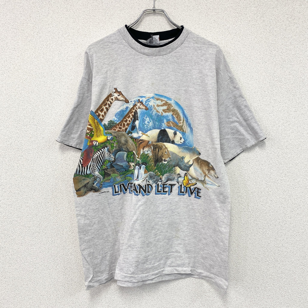 SIGNAL SPORTS　半袖プリントTシャツ　シングルステッチ　ヴィンテージ 　アニマル　グレー　XLサイズ　古着