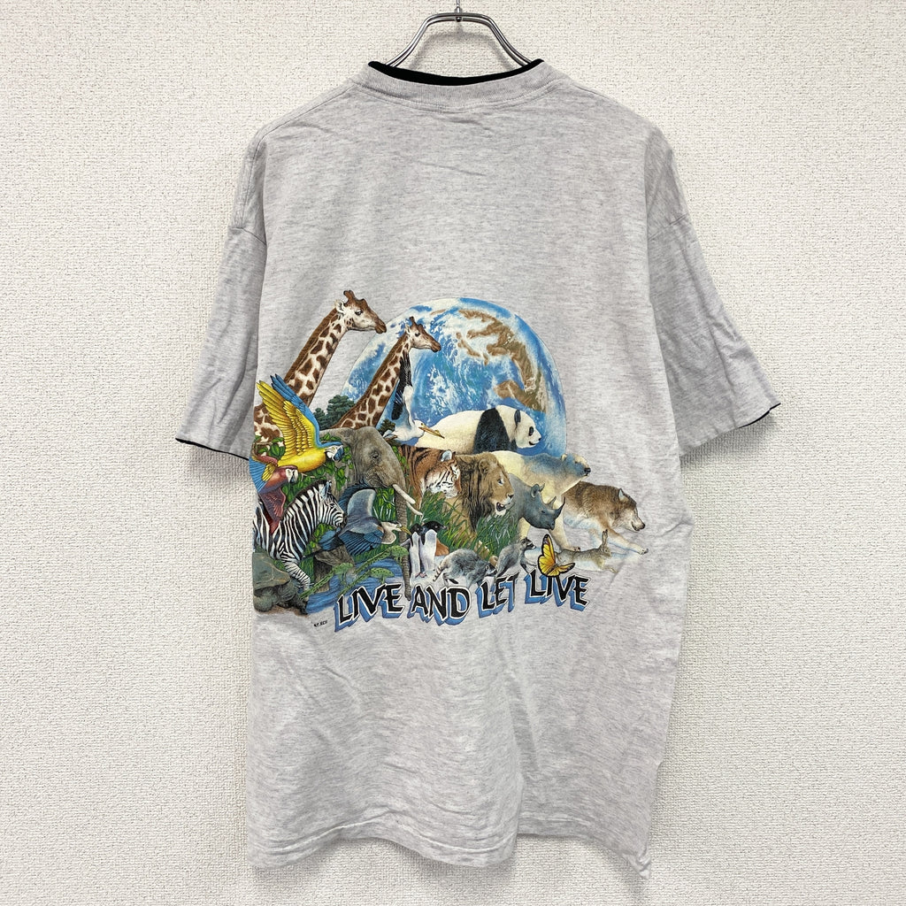 SIGNAL SPORTS　半袖プリントTシャツ　シングルステッチ　ヴィンテージ 　アニマル　グレー　XLサイズ　古着