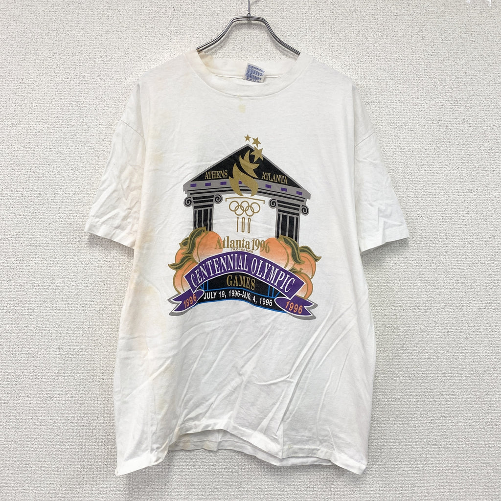 Hanes　ヘインズ　アトランタオリンピック　半袖プリントTシャツ　シングルステッチ　ヴィンテージ　白　ホワイト　XLサイズ　古着