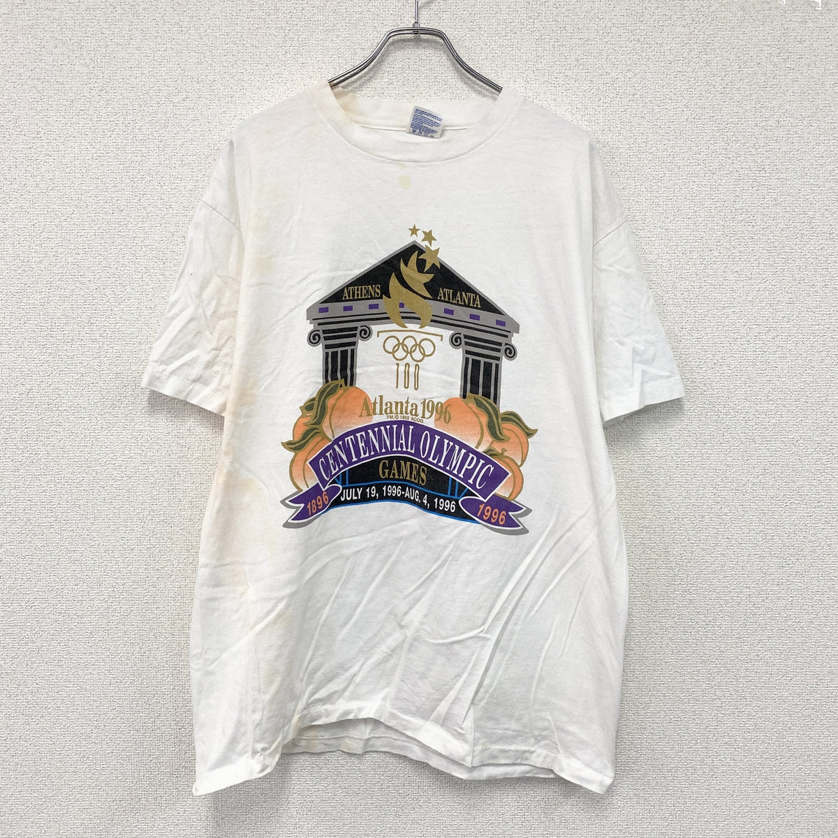 Hanes　ヘインズ　アトランタオリンピック　半袖プリントTシャツ　シングルステッチ　ヴィンテージ　白　ホワイト　XLサイズ　古着