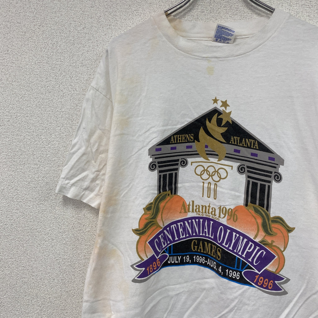 Hanes　ヘインズ　アトランタオリンピック　半袖プリントTシャツ　シングルステッチ　ヴィンテージ　白　ホワイト　XLサイズ　古着