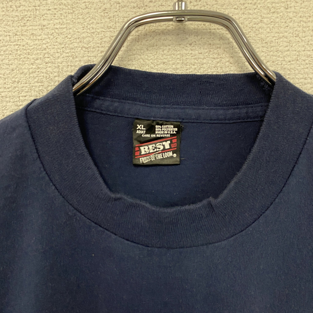 FRUIT OF THE LOOM　フルーツオブザルーム　半袖プリントTシャツ　シングルステッチ　ヴィンテージ　紺　ネイビー　XLサイズ　古着