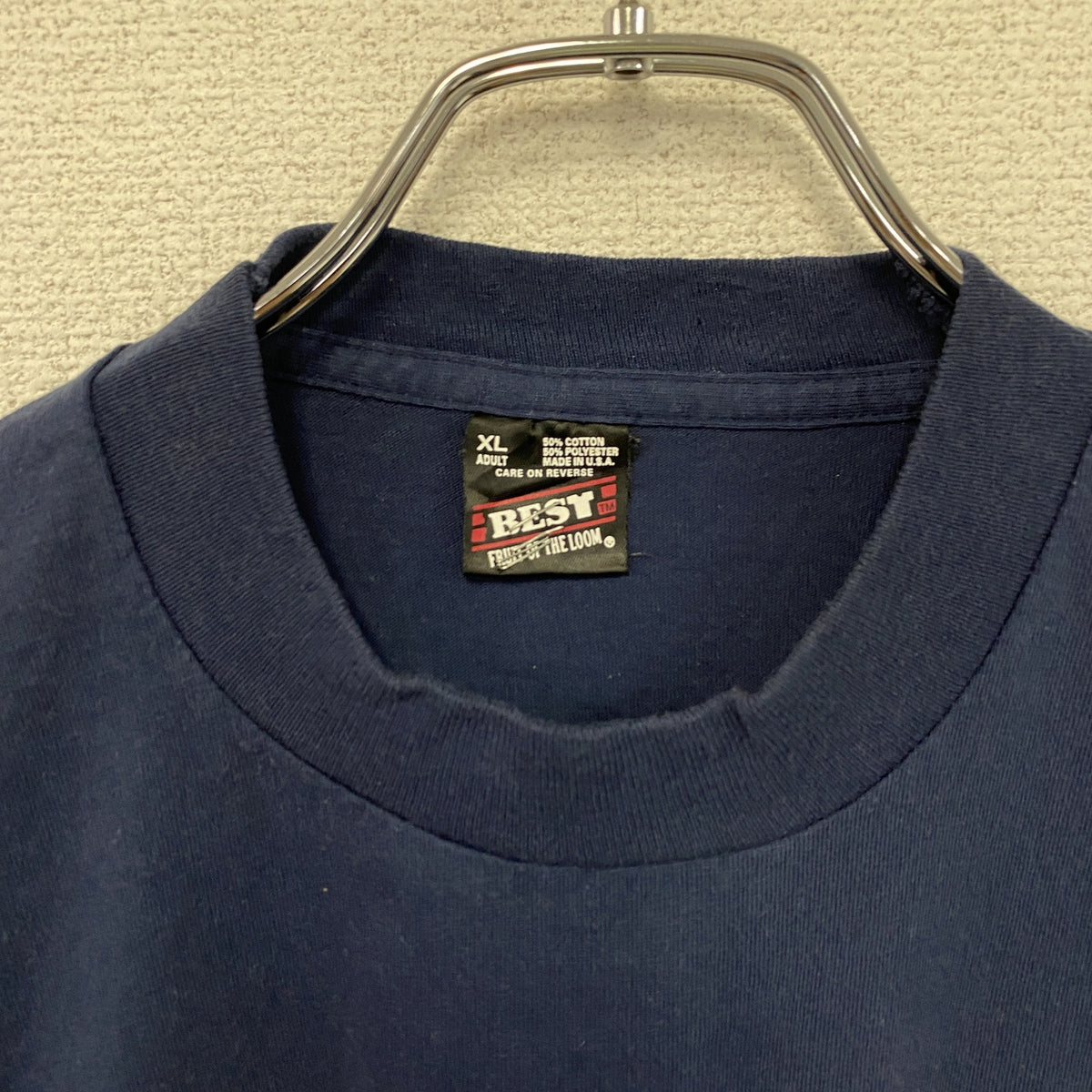 FRUIT OF THE LOOM　フルーツオブザルーム　半袖プリントTシャツ　シングルステッチ　ヴィンテージ　紺　ネイビー　XLサイズ　古着