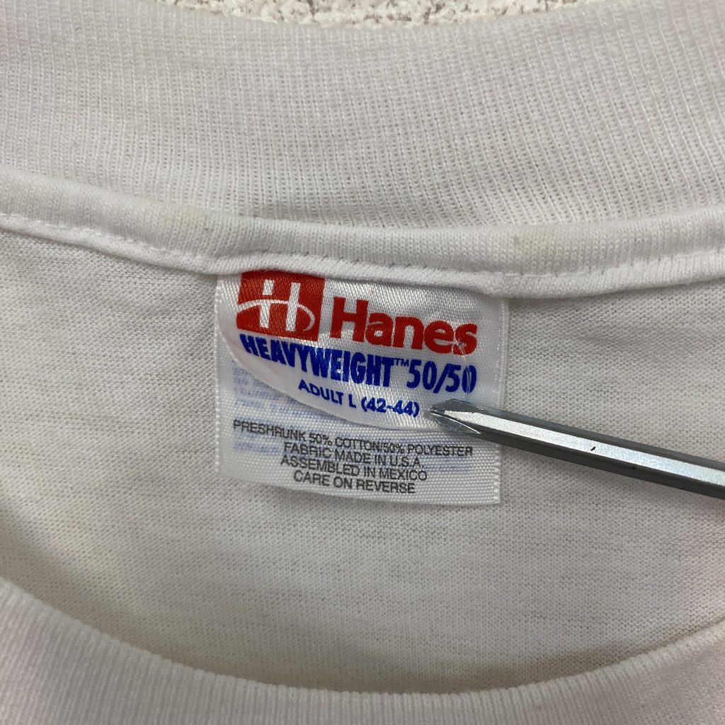 Hanes　ヘインズ　半袖プリントTシャツ　シングルステッチ　ヴィンテージ　白　ホワイト　Lサイズ カットソー メンズ コットン 古着