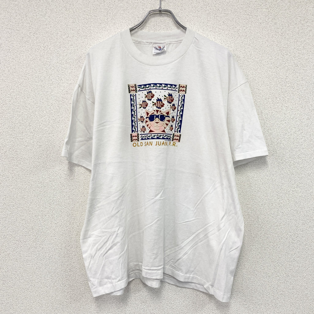 Hanes　ヘインズ　半袖プリントTシャツ　シングルステッチ　ヴィンテージ　白　ホワイト　XLサイズ カットソー メンズ コットン 古着