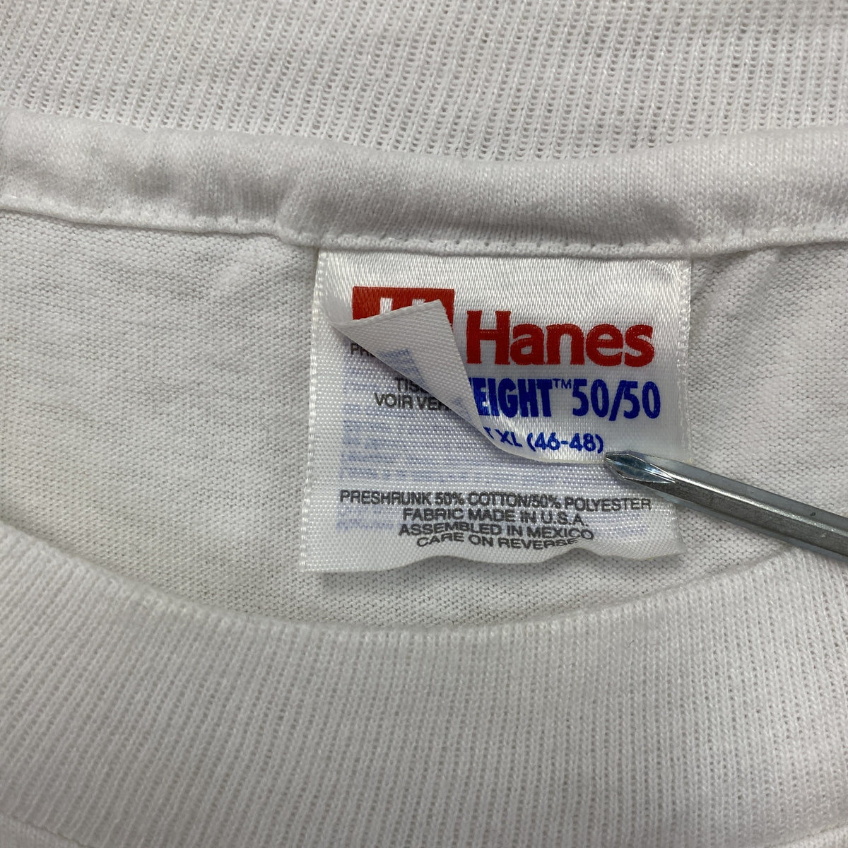 Hanes　ヘインズ　半袖プリントTシャツ　シングルステッチ　ヴィンテージ　白　ホワイト　XLサイズ カットソー メンズ コットン 古着