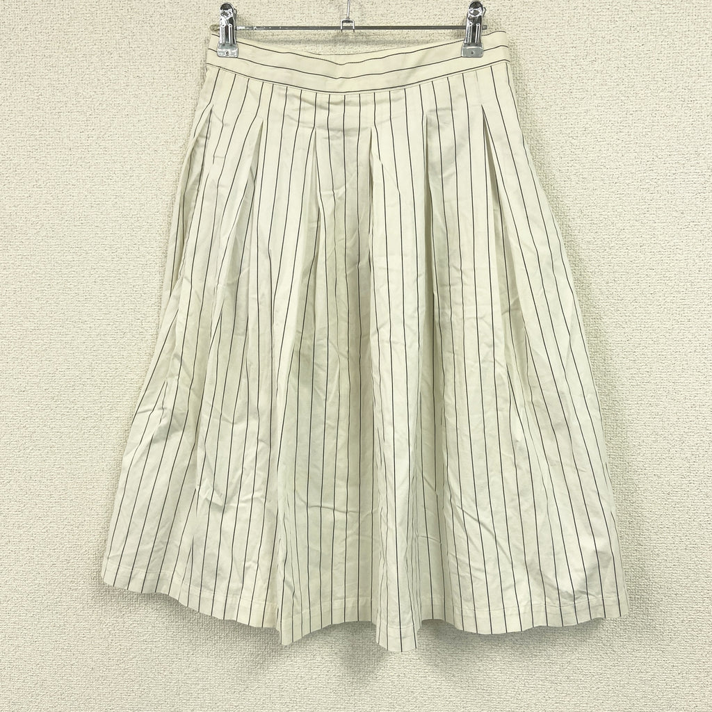 ロングスカート/フレアスカート　ストライプ柄　白　ホワイト　0サイズ レディース コットン ポリウレタン 古着