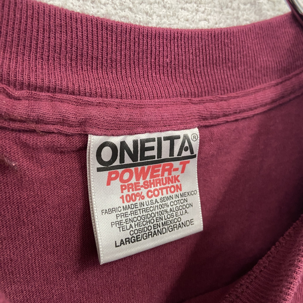 ONEITA　オニータ　半袖プリントTシャツ　シングルステッチ　ヴィンテージ 　ボルドー　Lサイズ　古着