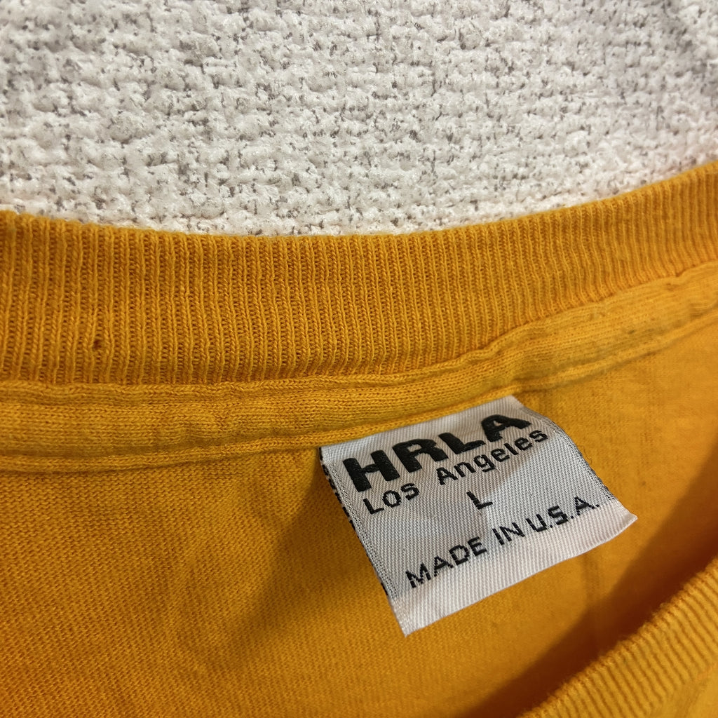 HRLA Los Angeles　半袖プリントTシャツ　シングルステッチ　ヴィンテージ　黄色　イエロー　Ｌサイズ カットソー メンズ コットン 古着