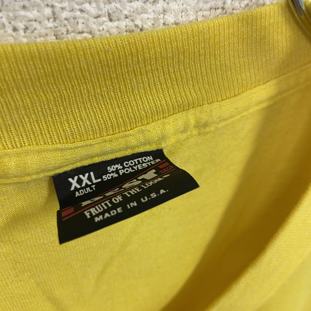 FRUIT OF THE LOOM　フルーツオブザルーム　半袖プリントTシャツ　シングルステッチ　ヴィンテージ　黄色　イエロー　XXLサイズ　古着
