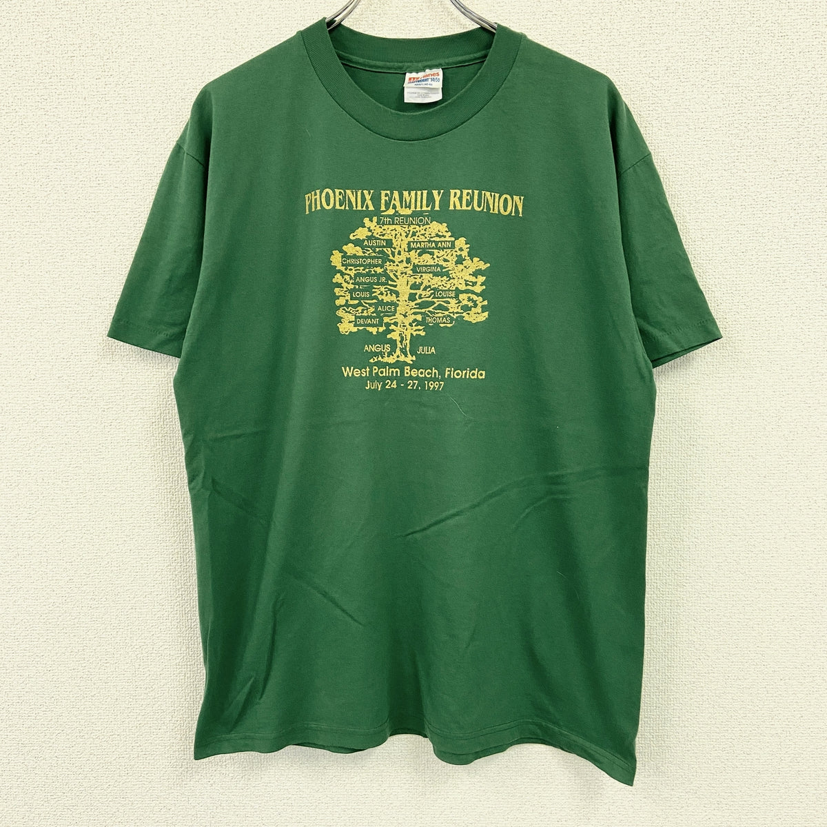 Hanes　ヘインズ　半袖プリントTシャツ　シングルステッチ　ヴィンテージ　緑　グリーン　Lサイズ　古着