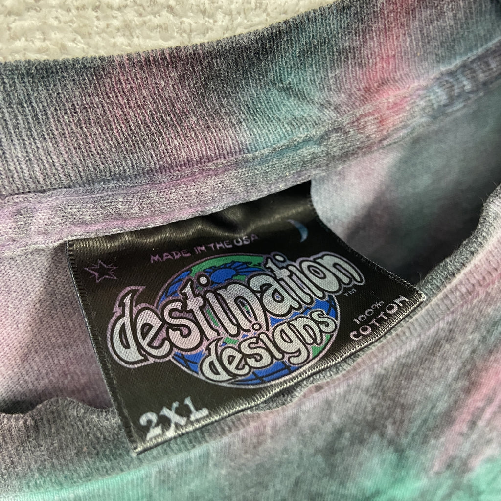 destination designs　半袖プリントTシャツ　シングルステッチ　ヴィンテージ　タイダイ柄　マルチカラー　2XLサイズ　古着