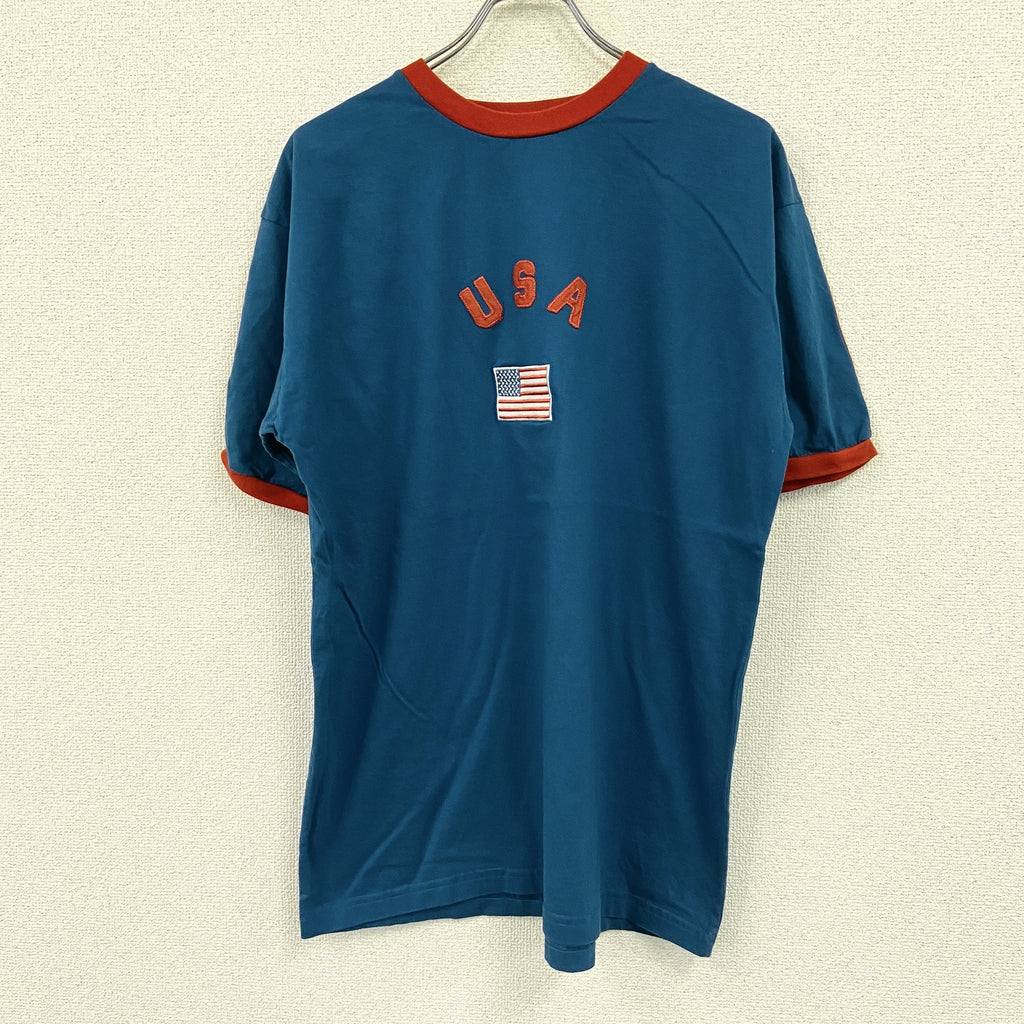 international　インターナショナル　半袖リンガーTシャツ　バイカラー　青　ブルー　赤　レッド　2XLサイズ　古着