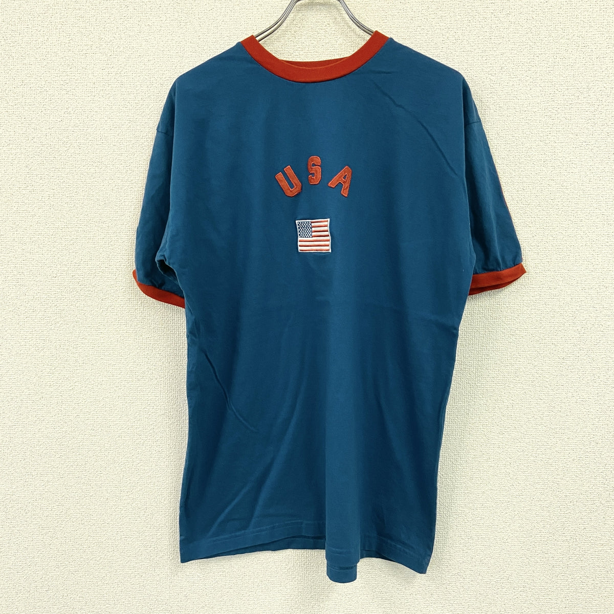 international　インターナショナル　半袖リンガーTシャツ　バイカラー　青　ブルー　赤　レッド　2XLサイズ　古着