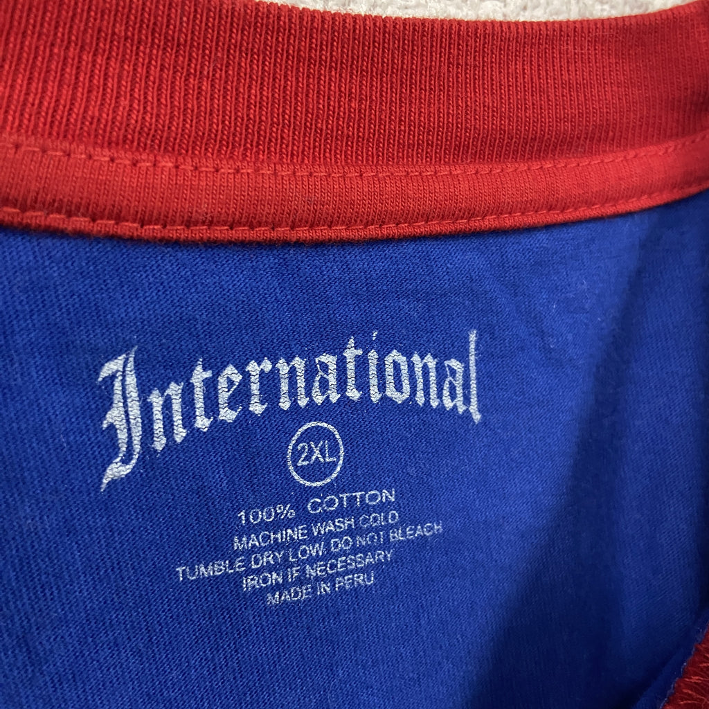 international　インターナショナル　半袖リンガーTシャツ　バイカラー　青　ブルー　赤　レッド　2XLサイズ　古着