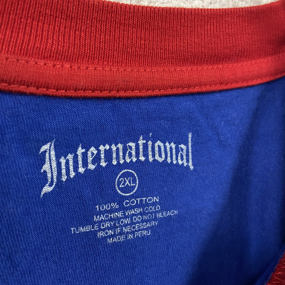 international　インターナショナル　半袖リンガーTシャツ　バイカラー　青　ブルー　赤　レッド　2XLサイズ　古着