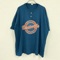 RUSSELL ATHLETIC　ラッセルアスレチック　半袖ヘンリーネックプリントTシャツ　刺ワッペン　青　ブルー　XXLサイズ　古着