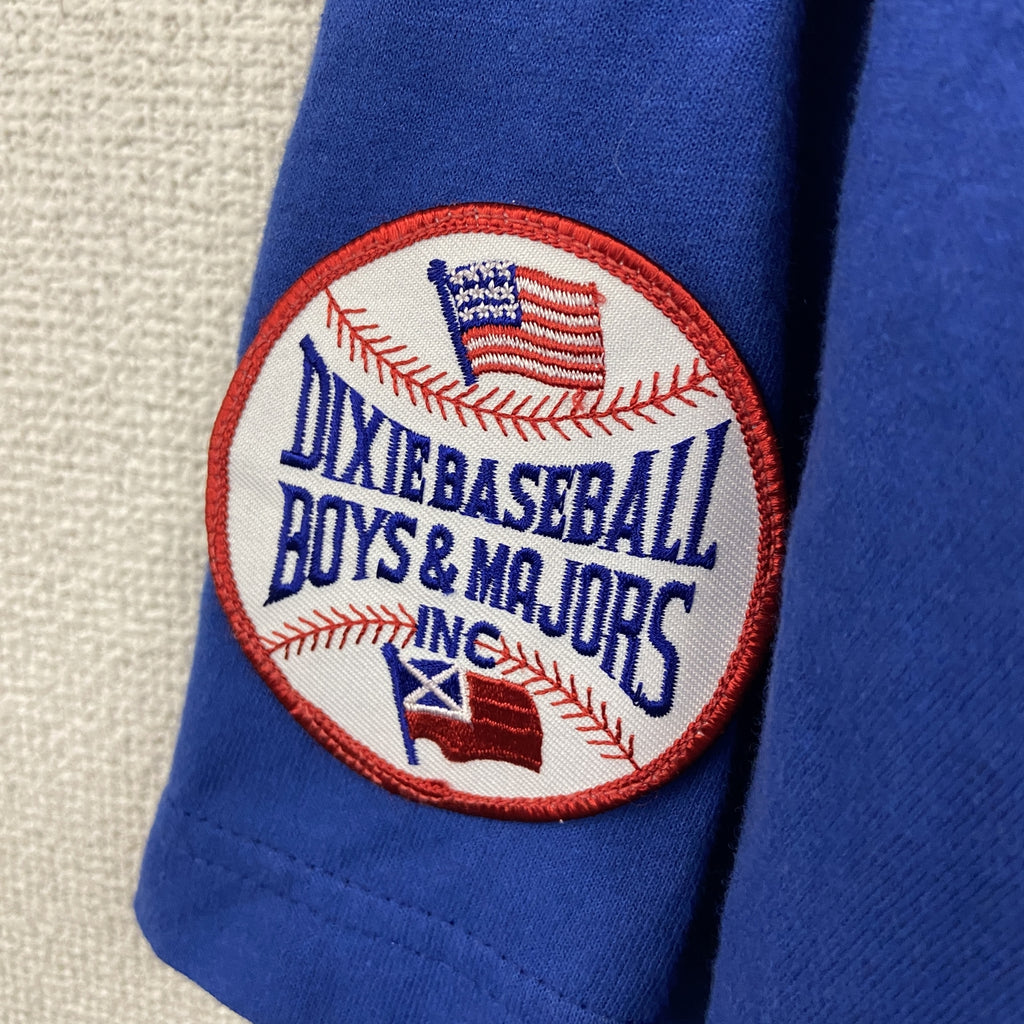 RUSSELL ATHLETIC　ラッセルアスレチック　半袖ヘンリーネックプリントTシャツ　刺ワッペン　青　ブルー　XXLサイズ　古着