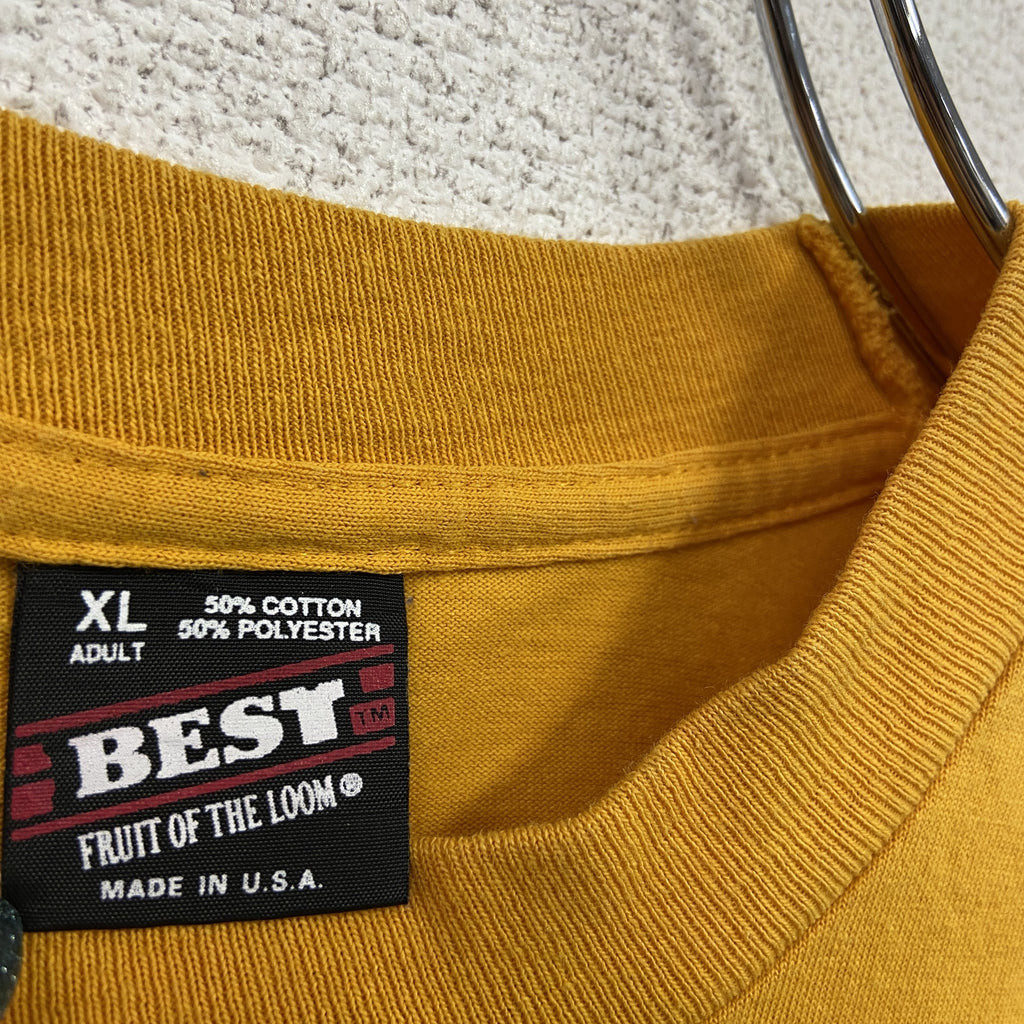 FRUIT OF THE LOOM　フルーツオブザルーム　半袖プリントTシャツ　シングルステッチ　ヴィンテージ　黄色　イエロー　XLサイズ　古着