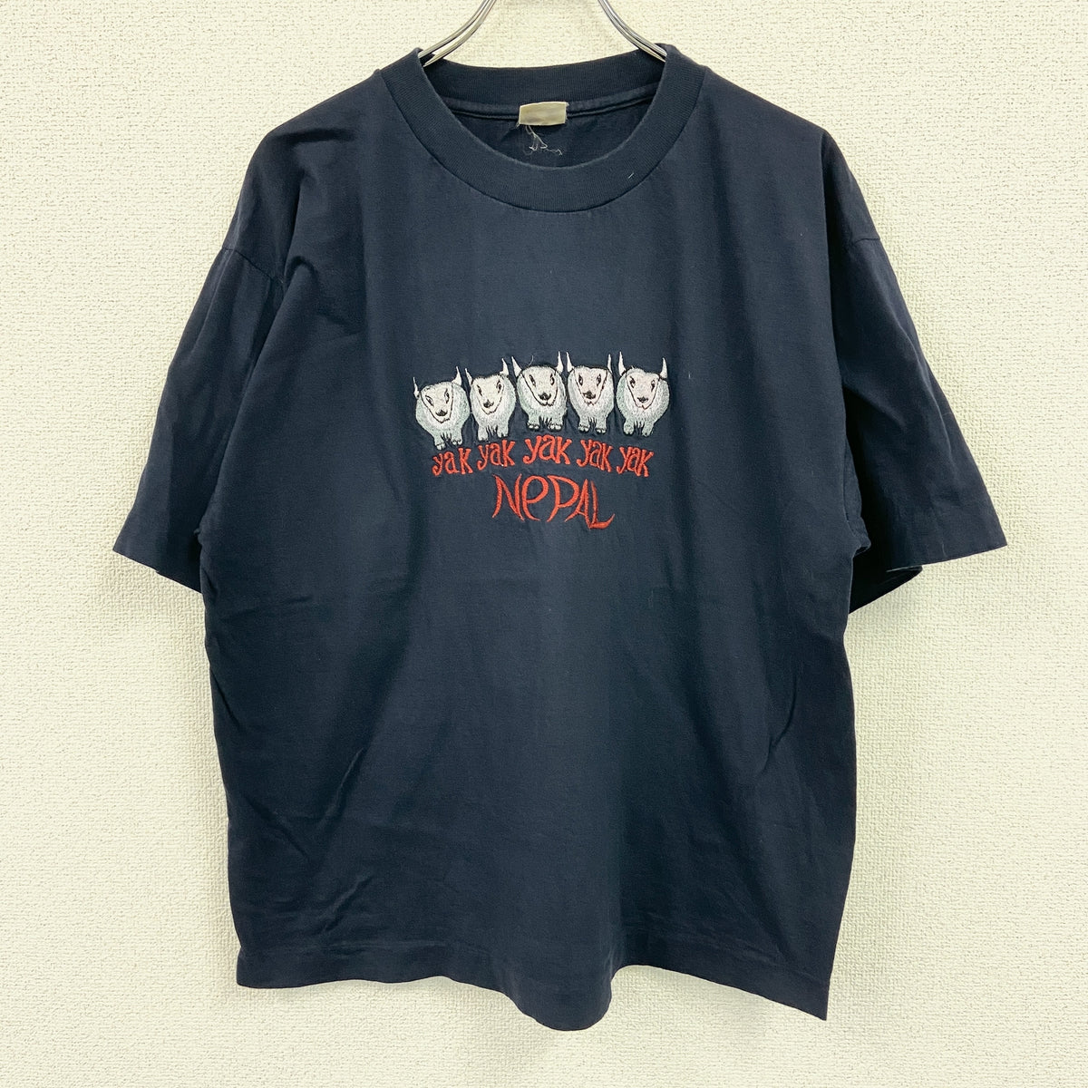 半袖プリントTシャツ　シングルステッチ　ヴィンテージ　紺　ネイビー カットソー メンズ 古着