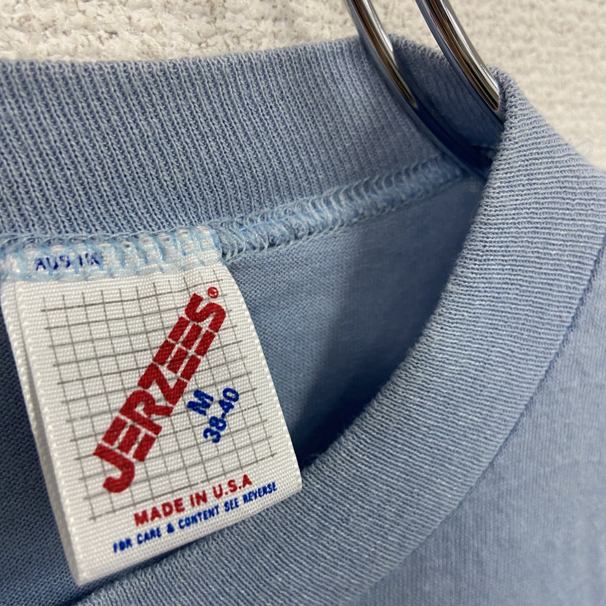 JERZEES　ジャージーズ　半袖プリントTシャツ　シングルステッチ　ヴィンテージ　青　ライトブルー　Mサイズ　古着
