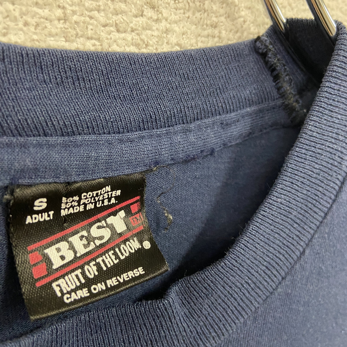 FRUIT OF THE LOOM　フルーツオブザルーム　半袖プリントTシャツ　シングルステッチ　ヴィンテージ　紺　ネイビー　Sサイズ　古着