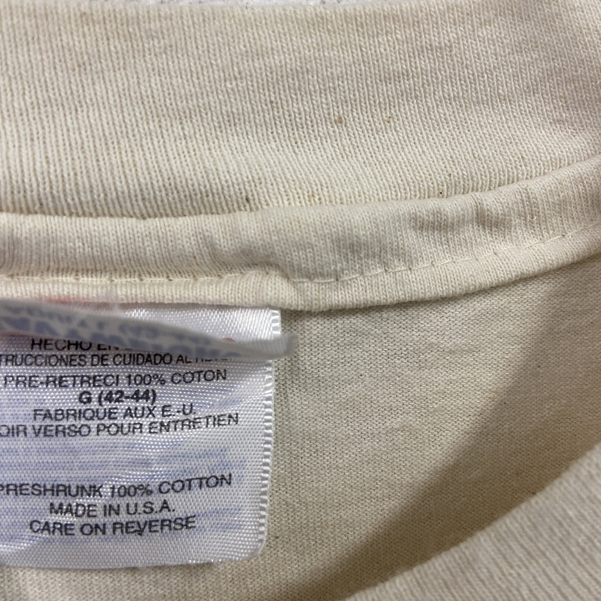 Hanes　ヘインズ　半袖プリントTシャツ　シングルステッチ　ヴィンテージ　クリーム色　Lサイズ カットソー メンズ コットン 古着