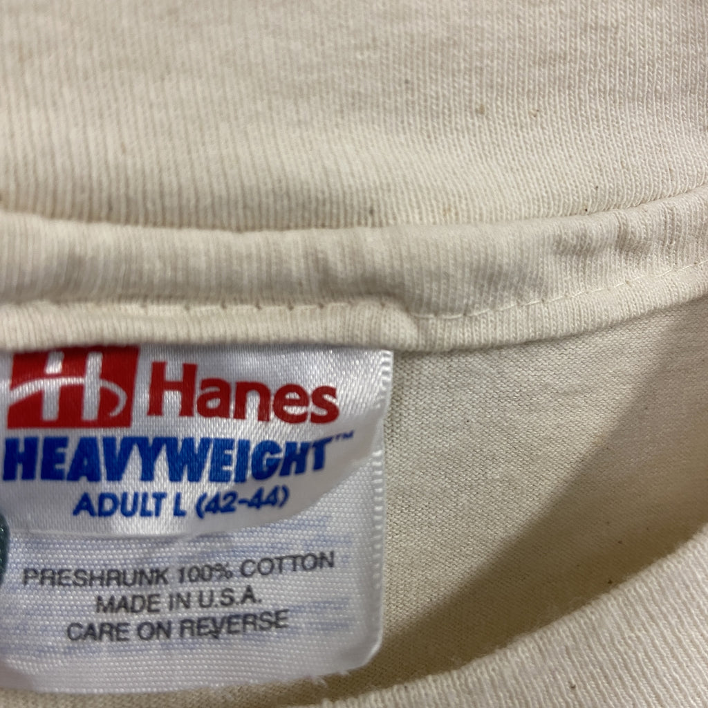 Hanes　ヘインズ　半袖プリントTシャツ　シングルステッチ　ヴィンテージ　クリーム色　Lサイズ カットソー メンズ コットン 古着