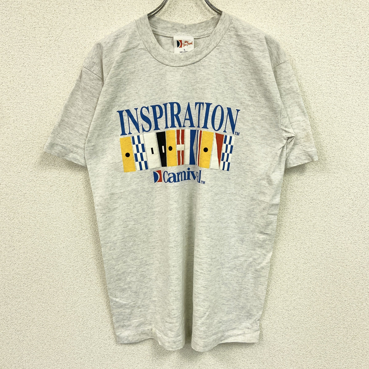 the fun ships　半袖プリントTシャツ　シングルステッチ　ヴィンテージ　霜降りグレー　Lサイズ カットソー メンズ コットン 古着