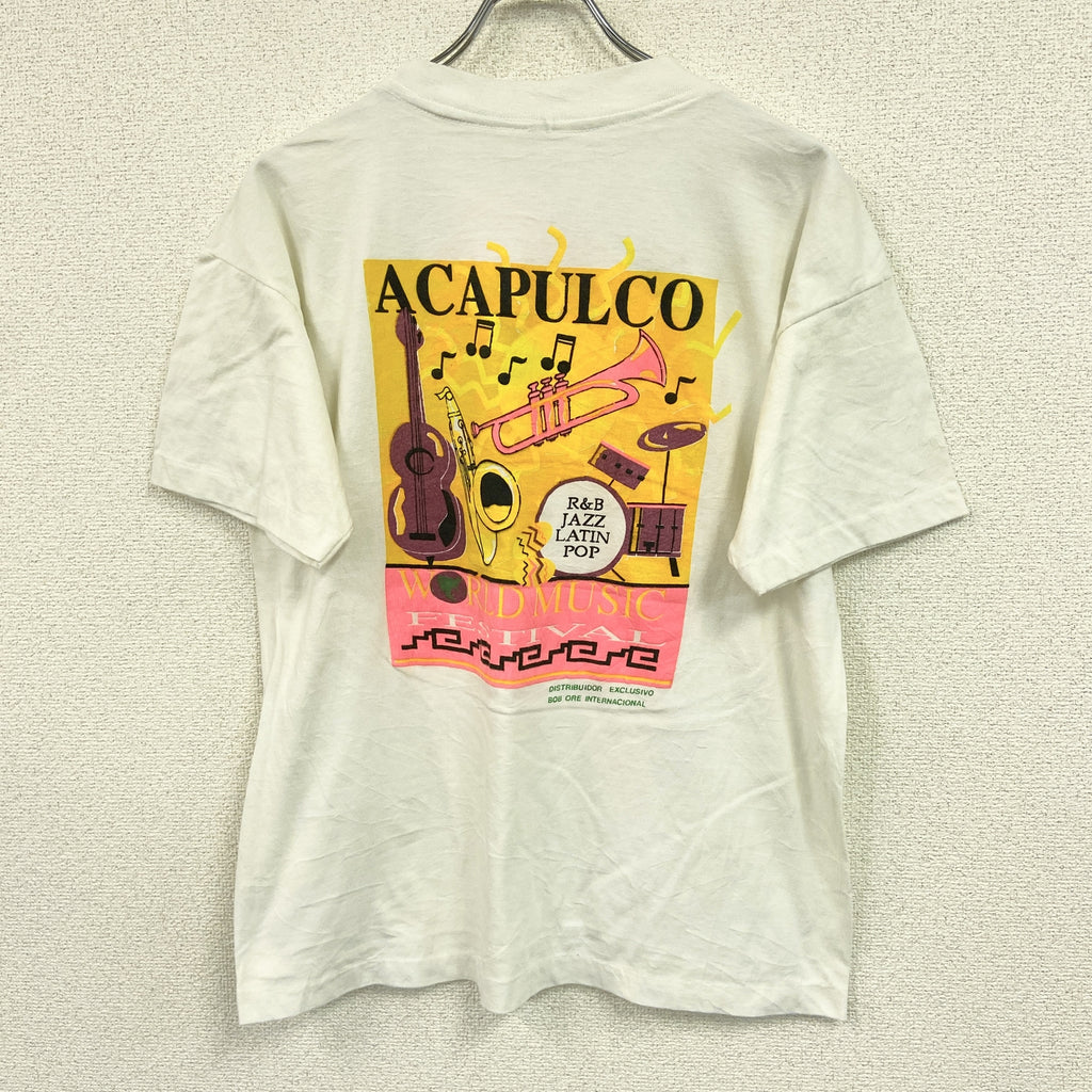 半袖プリントTシャツ　シングルステッチ　ヴィンテージ　白　ホワイト カットソー メンズ コットン 古着