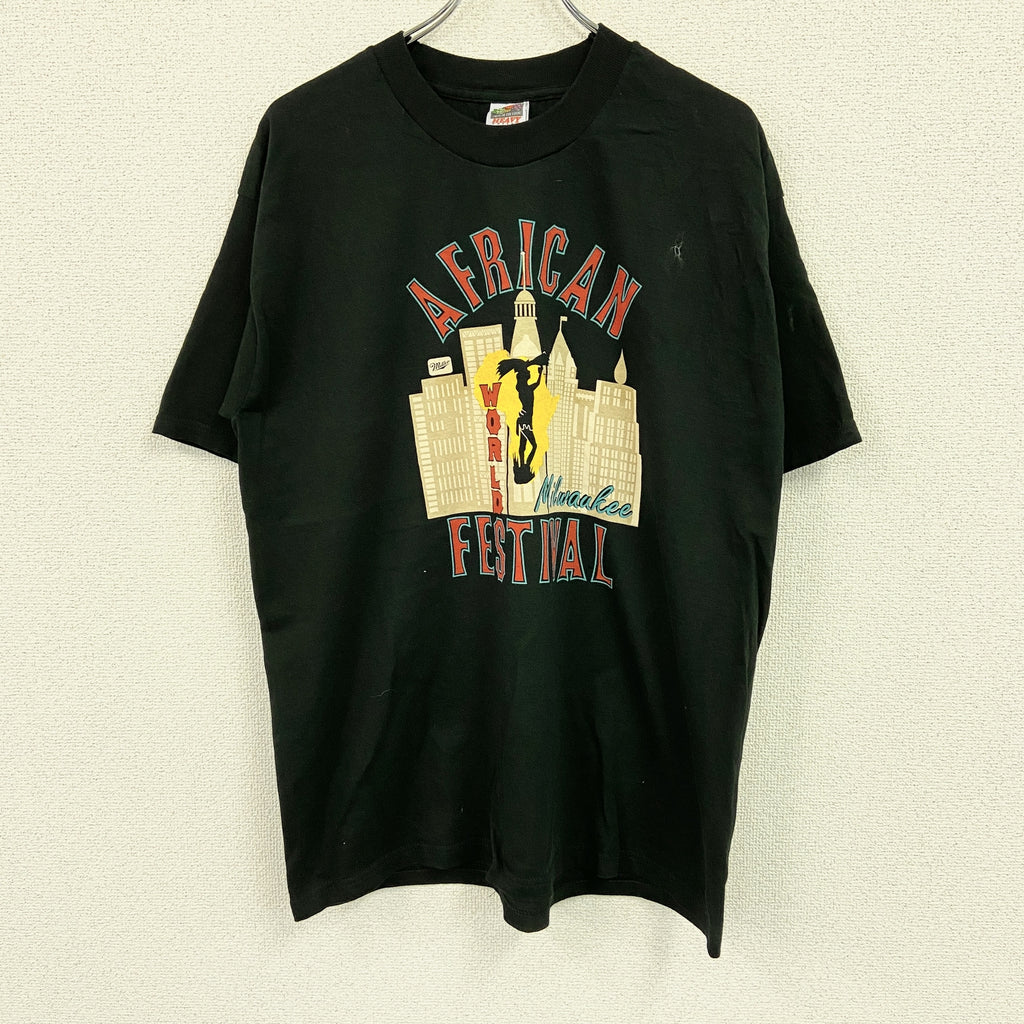FRUIT OF THE LOOM　フルーツオブザルーム　半袖プリントTシャツ　シングルステッチ　ヴィンテージ　黒　ブラック　XLサイズ　古着