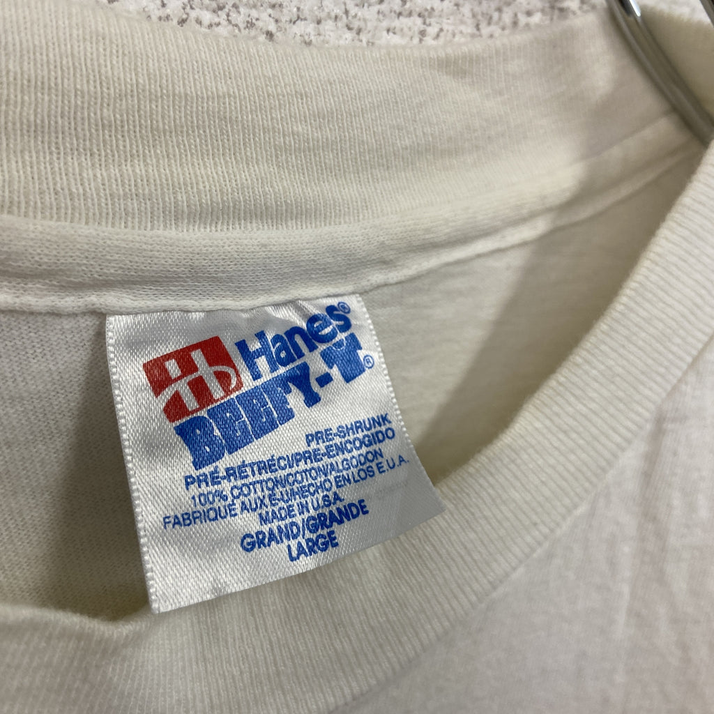 Hanes　ヘインズ　半袖プリントTシャツ　シングルステッチ　ヴィンテージ　白　ホワイト　Lサイズ カットソー メンズ コットン 古着