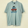 PLATINUMPLUS　半袖プリントTシャツ　シングルステッチ　ヴィンテージ　青　ライトブルー　XLサイズ カットソー メンズ コットン 古着
