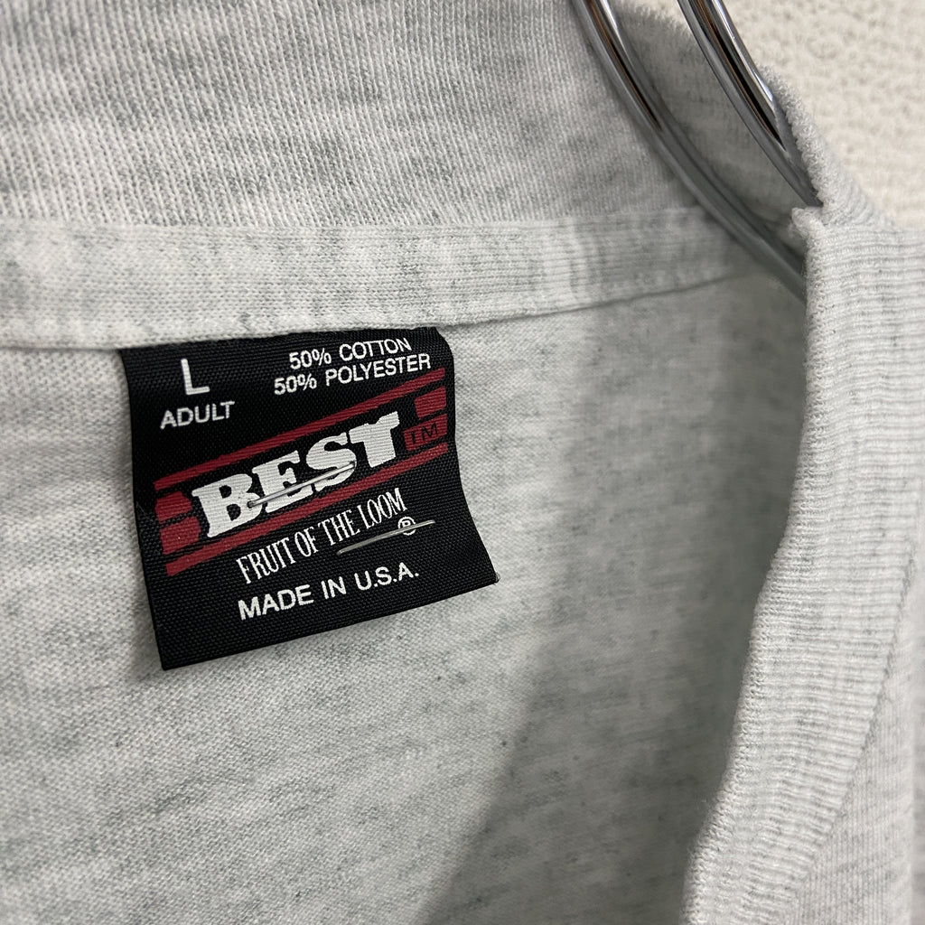 FRUIT OF THE LOOM　フルーツオブザルーム　半袖プリントTシャツ　シングルステッチ　ヴィンテージ　霜降りグレー　Lサイズ カットソー メンズ コットン 古着