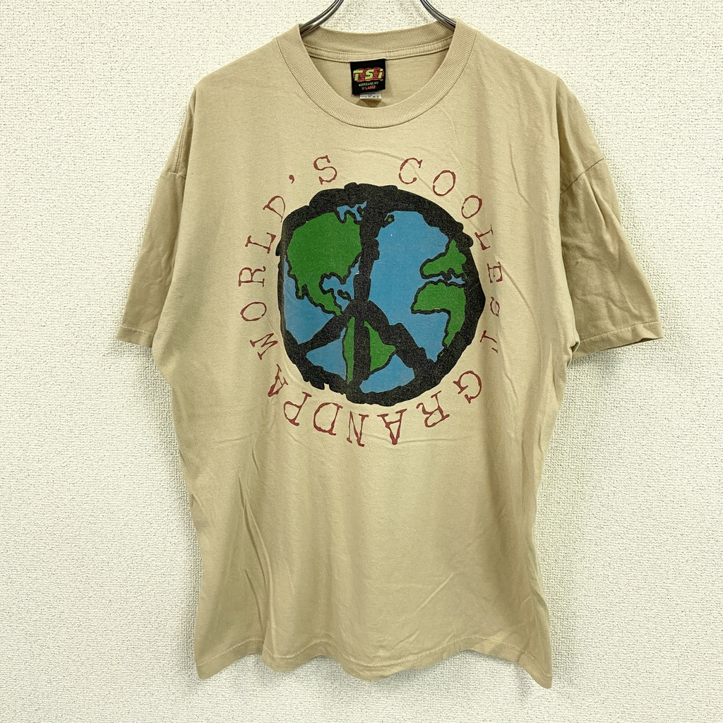 TSi　半袖プリントTシャツ　シングルステッチ　ヴィンテージ ベージュ　XLサイズ カットソー メンズ コットン 古着