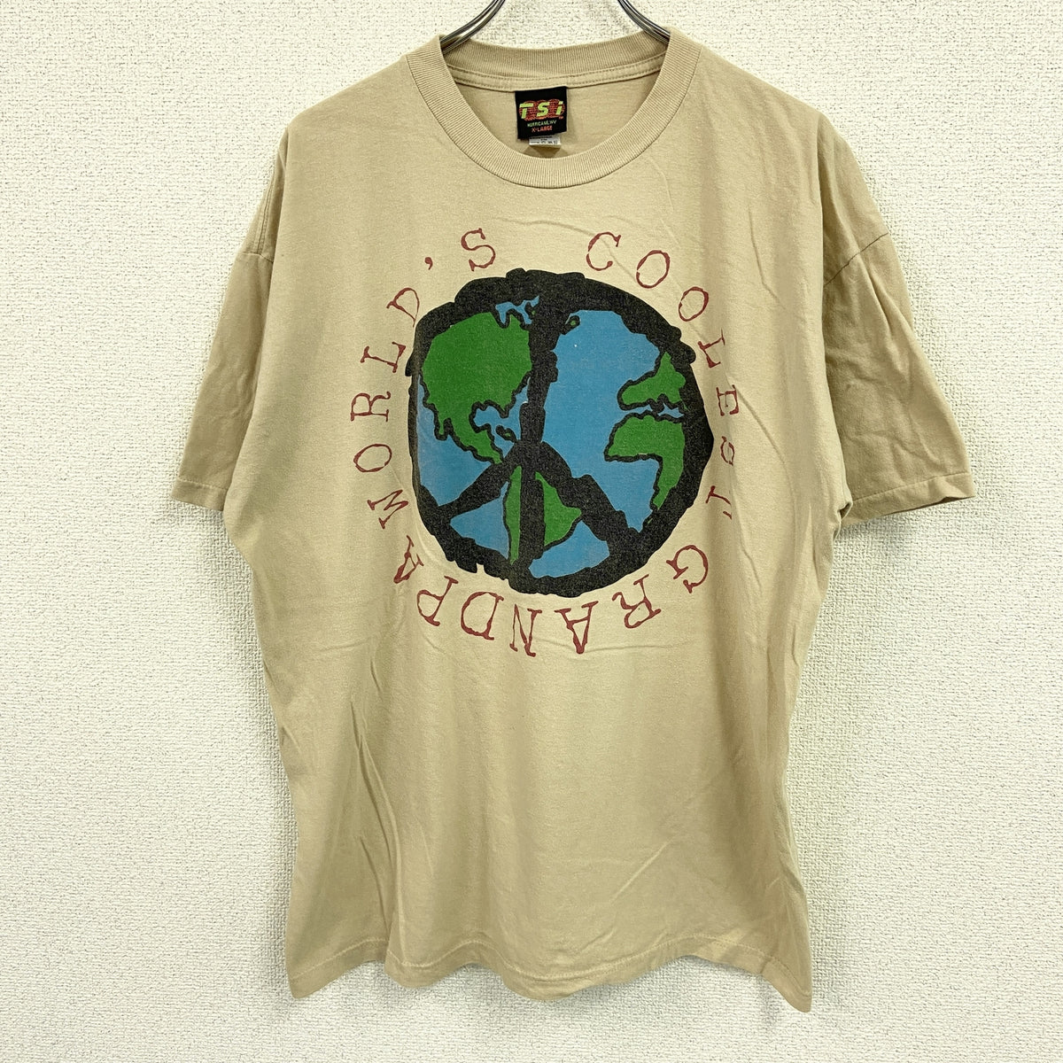TSi　半袖プリントTシャツ　シングルステッチ　ヴィンテージ ベージュ　XLサイズ カットソー メンズ コットン 古着