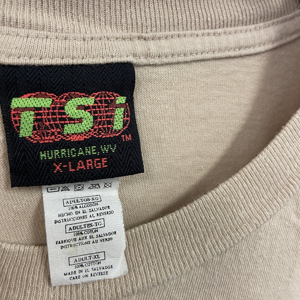TSi　半袖プリントTシャツ　シングルステッチ　ヴィンテージ ベージュ　XLサイズ カットソー メンズ コットン 古着