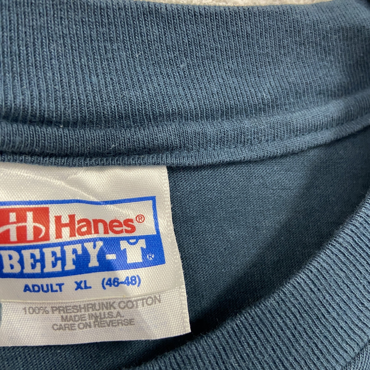 Hanes　ヘインズ　半袖プリントTシャツ　シングルステッチ　ヴィンテージ　紺　ネイビー　XLサイズ　古着
