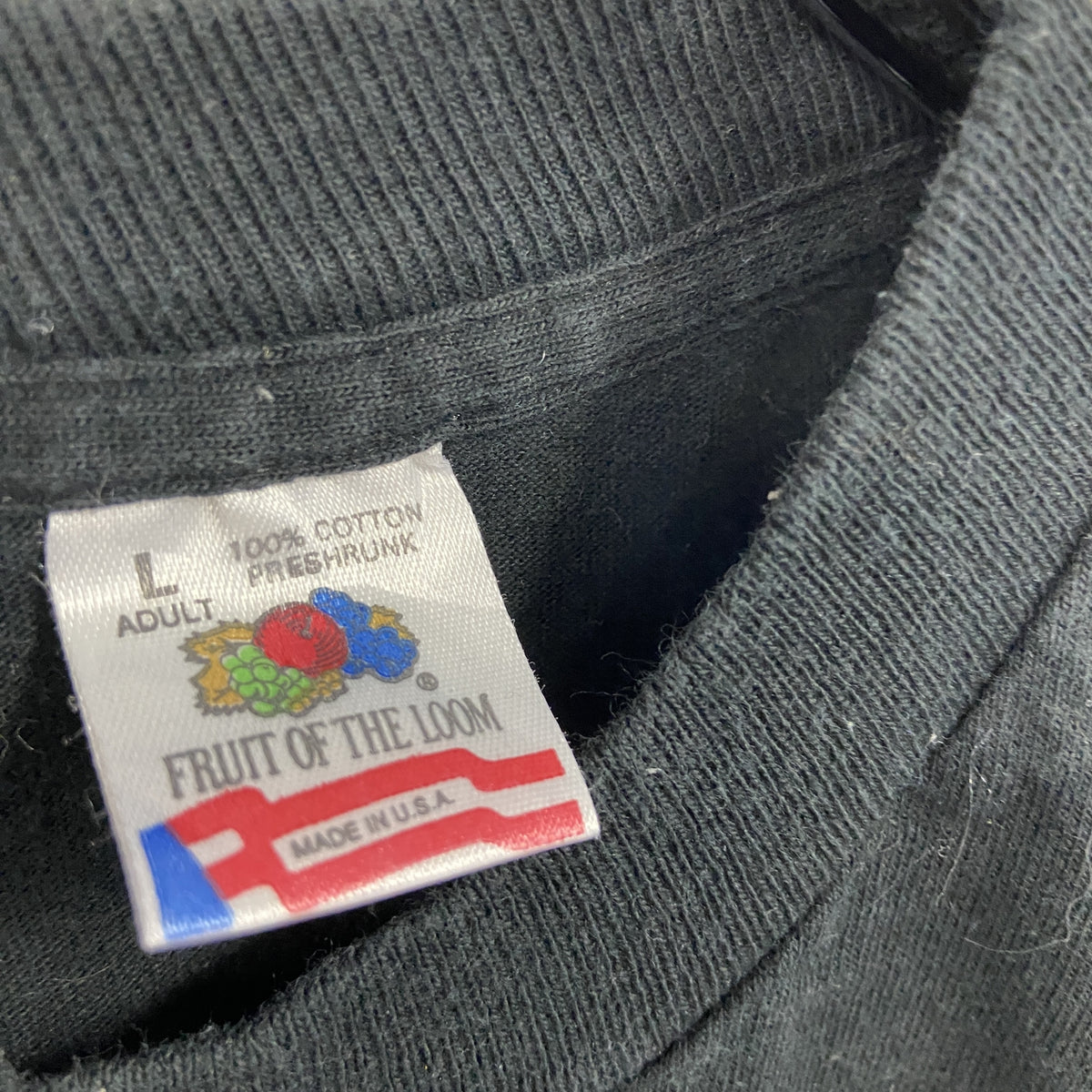 FRUIT OF THE LOOM　フルーツオブザルーム　半袖プリントTシャツ　シングルステッチ　ヴィンテージ　黒　ブラック　Lサイズ カットソー メンズ コットン 古着