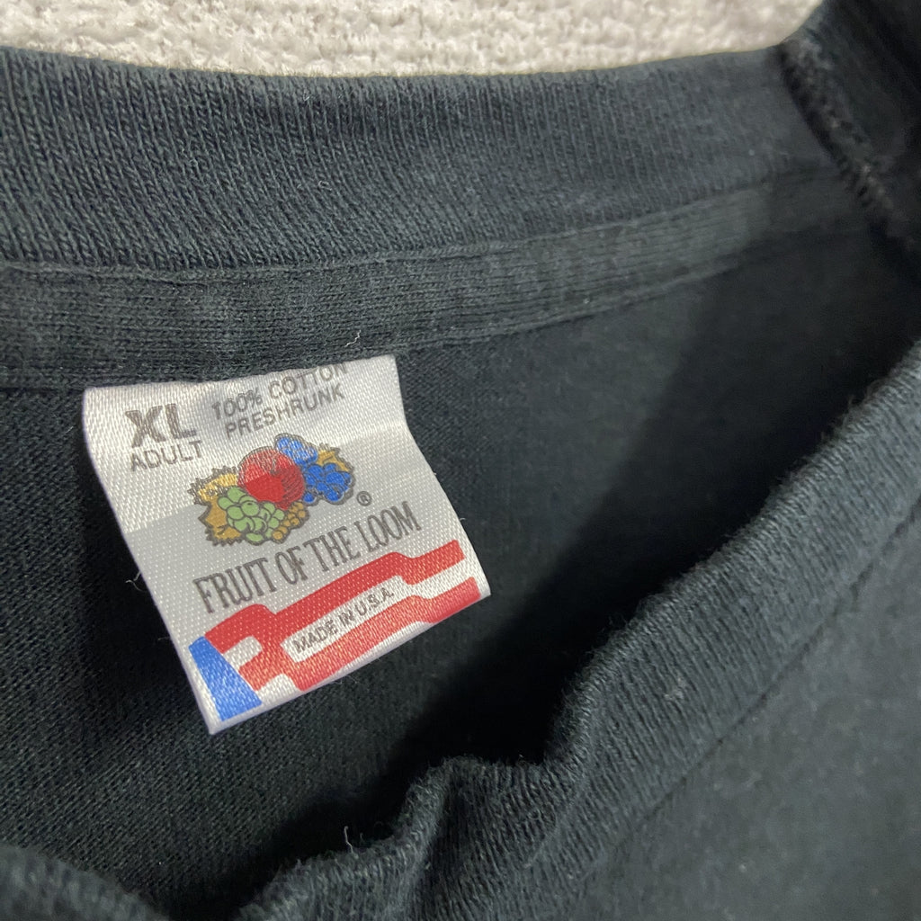 FRUIT OF THE LOOM　フルーツオブザルーム　半袖プリントTシャツ　シングルステッチ　ヴィンテージ　黒　ブラック　XLサイズ　古着