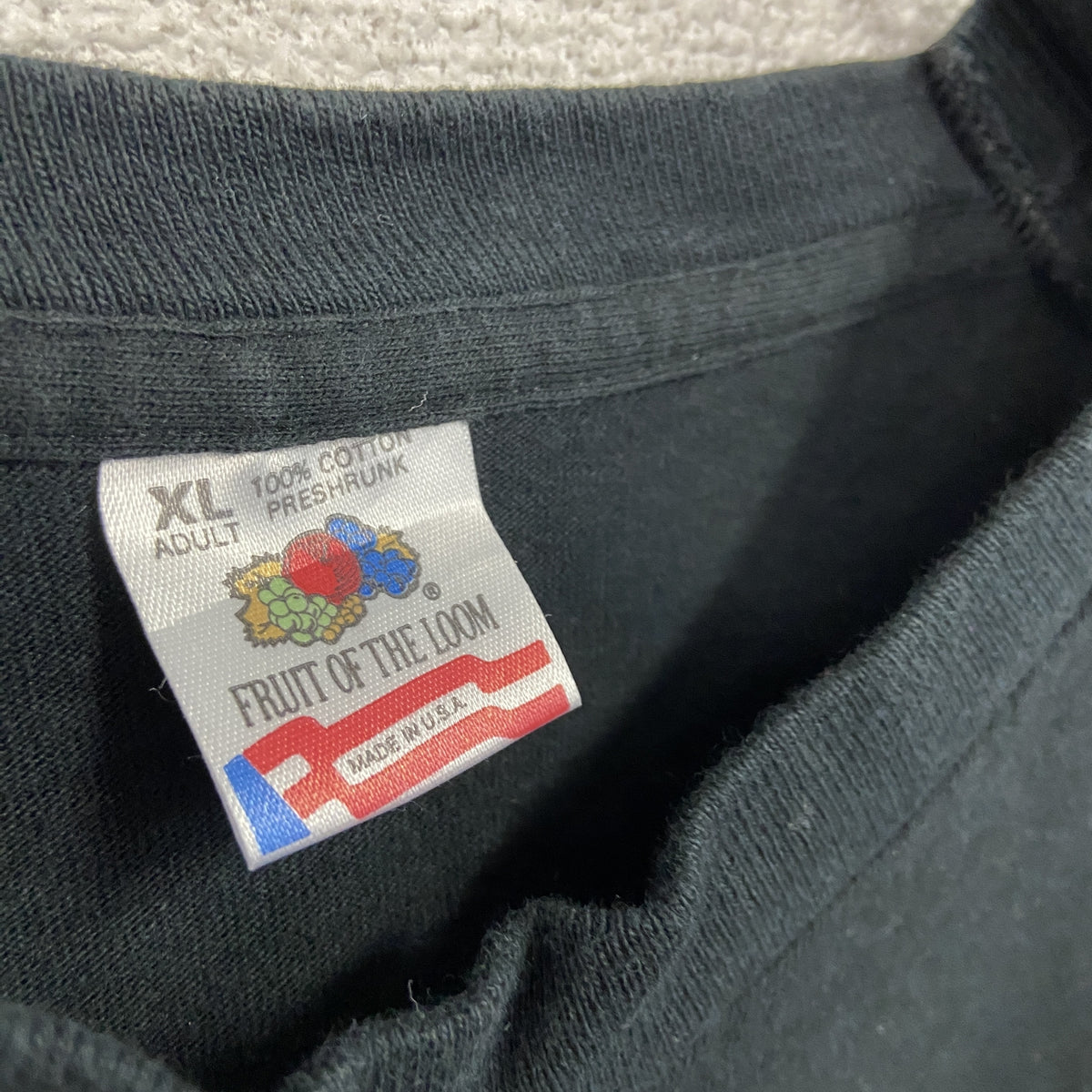 FRUIT OF THE LOOM　フルーツオブザルーム　半袖プリントTシャツ　シングルステッチ　ヴィンテージ　黒　ブラック　XLサイズ　古着