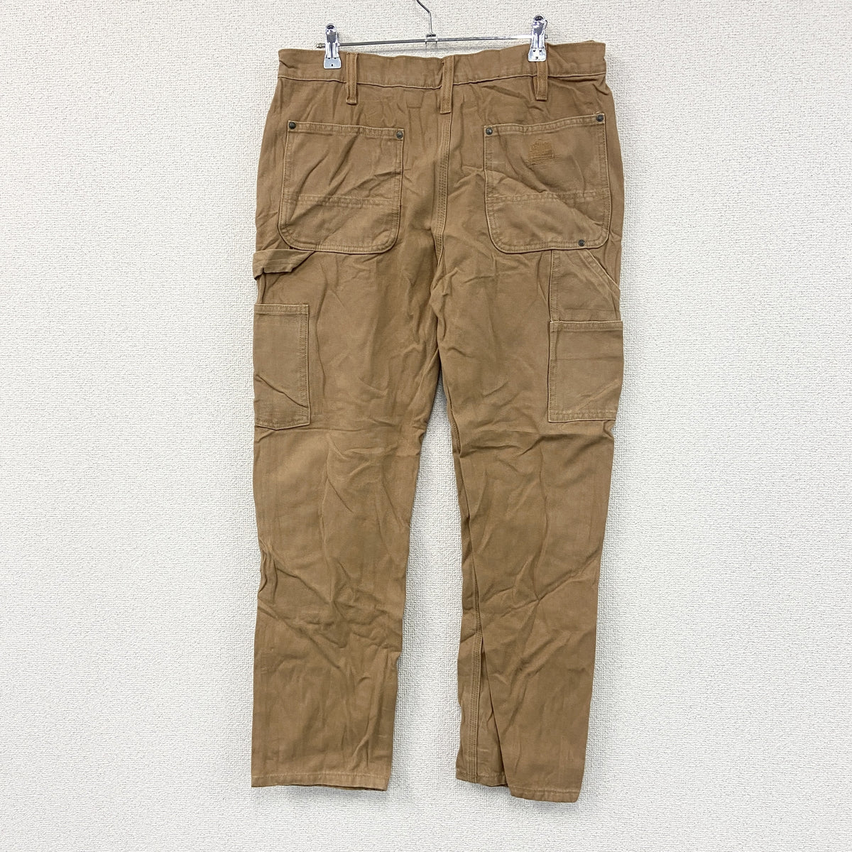 ノーブランド　ダブルニーペインターパンツ　ダックパンツ　ジップフライ　キャメル　古着